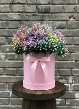 Цветочная композиция из Гипсофила и Розы в шляпной коробке в Шумерле