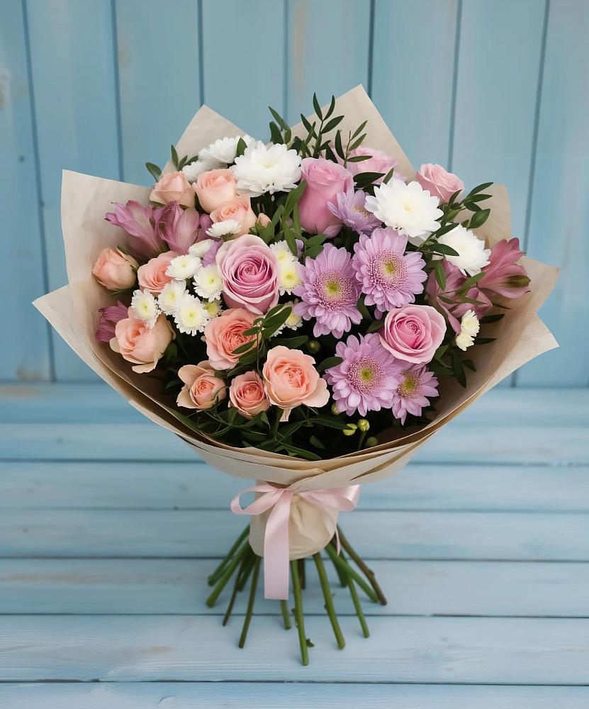Букет цветов из: Хризантемы, Розы и Альстромерии в Шумерле