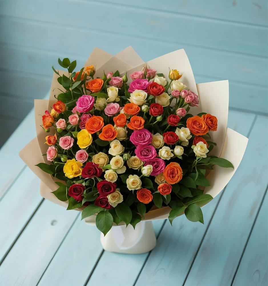 Букет Микс из разноцветных кустовых роз в Шумерле