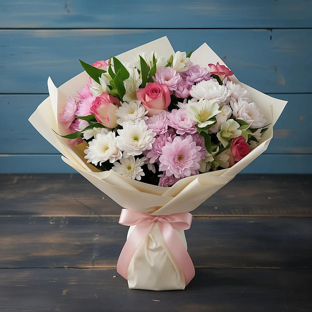 Букет цветов из: Хризантемы, Альстромерии и Розы в Шумерле